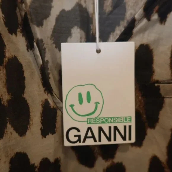 NWT GANNI leopard print top blouse short sleeve semisheer lightweight 36 breezy - Picture 4 of 16